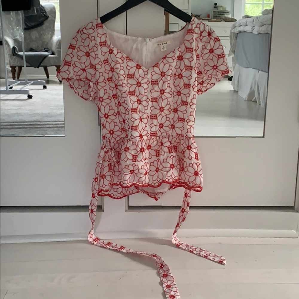 New! linen blouse with waist tie